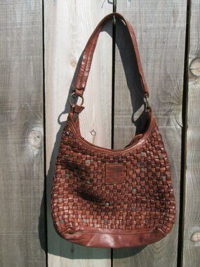 Harbour 2nd Brown Leather Basket Woven Shoulder Bag Purse
